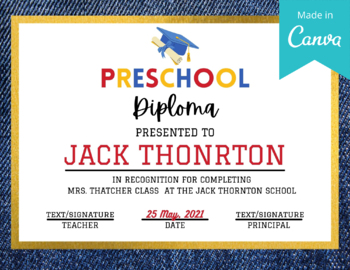 Preview of Graduation Diploma / Certificate / Editable with Canva / School Printables