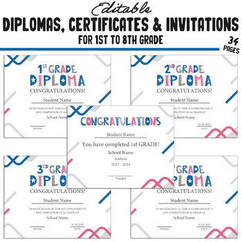 Preview of Graduation Diploma for First Graders, 1st-8th Grade Certificates & Invitations