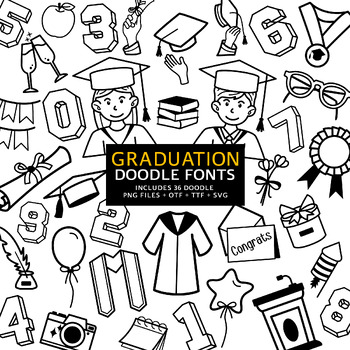 Preview of Graduation Doodle Fonts, Instant File otf, ttf Font Download