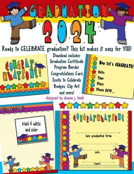 Preview of Graduation Essentials - Printable Invitation, Cards, Borders and Clip Art
