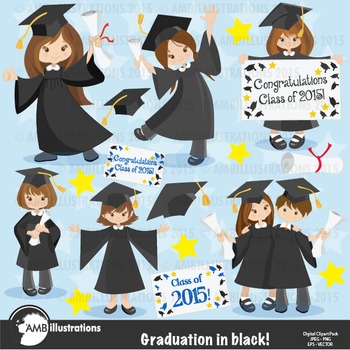 Preview of Graduation Boys and Girls in Black Clipart, AMB-867