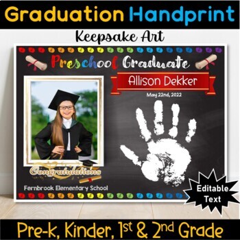 Preview of Graduation Handprint Keepsake, Photo Graduation Certificate for PreK - 2nd grade