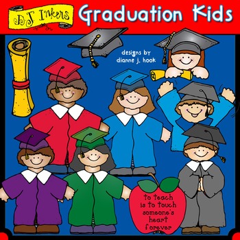 Preview of Graduation Kids Clip Art - Boys and Girls in Cap & Gown by DJ Inkers