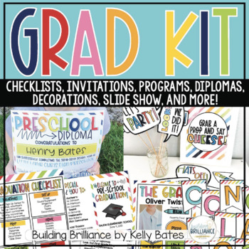 Preview of Graduation Kit and Decor Bundle Includes Diplomas, Invitations, Program, Decor