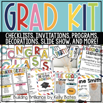 Preview of Graduation Kit and Decor Set Includes Invitations, Programs, Decor, and More