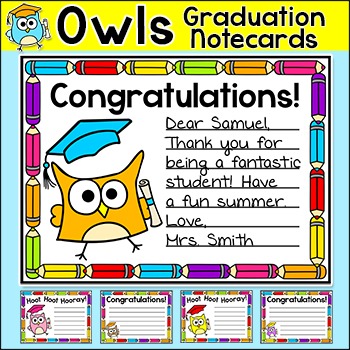 Preview of End of the Year Graduation Note Cards - Owl Theme