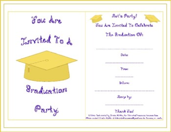 Preview of Graduation Party Invitation Gold School Color Cap Tassel Blue Fabric Font