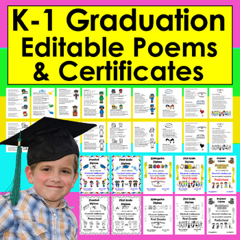 Preview of Editable Graduation Songs Poems Diplomas Pre-K, Kindergarten, and First Grade