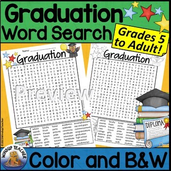 Preview of Graduation Word Search Activity Hard for Grades 5 to Adult