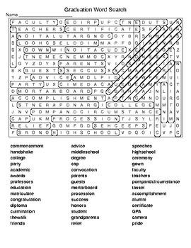 Graduation Word Search and KEY by Lonnie Jones Taylor | Teachers Pay ...