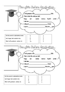 Graduation Worksheet - "Thoughts on Graduation" by Ms Ardyn's Classroom
