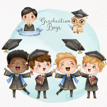 Preview of Graduation boys Clipart, Bundle set instant download PNG file - 300 dpi