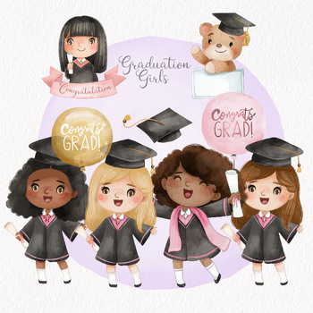 Preview of Graduation girls Clipart, Bundle set instant download PNG file - 300 dpi