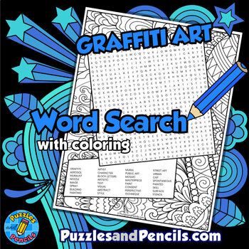 Preview of Graffiti Art Word Search Puzzle with Coloring Activity Page | Art Wordsearch