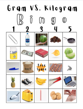 Preview of Gram and Kilogram Bingo Activity