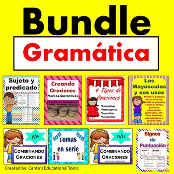 Preview of Gramatica: Sujeto y predicado, combinado oraciones, comas, mayusculas...BUNDLE