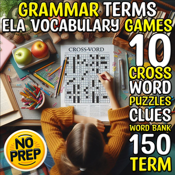 Preview of Grammar #1-10 ELA Vocabulary Crossword Puzzle Sub Plan CCSS
