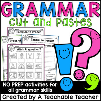 Preview of Grammar Practice Worksheets for 1st Grade Cut and Paste Activities Common Core