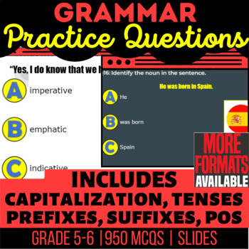 Preview of Grammar Google Slides | Tenses Prefixes Suffixes Sentence Structure | Grade 5-6