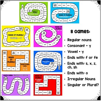 grammar activities plural nouns printable board games by fun for learning