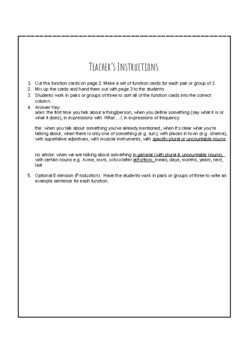 Preview of Grammar Articles Sorting Practice Consolidation Pairwork