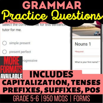 Preview of Grammar Google Forms | Nouns Verbs Adjectives Capitalization and Punctuation
