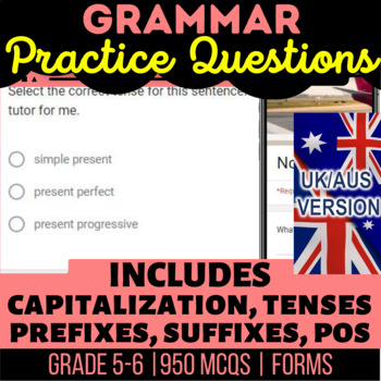Preview of Grammar Assessment Bundle Nouns, Verbs, Adjectives UK/AUS Spelling Year 6-7