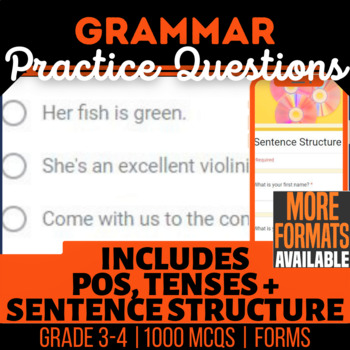 Preview of Grammar Google Forms Bundle | Nouns Verbs Adjectives Tenses Sentence Structure