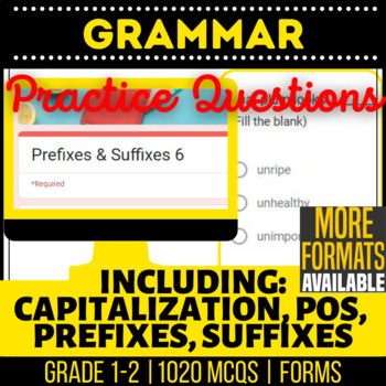 Preview of Grammar Google Forms Nouns Verbs Adjectives Pronouns Capitalization Punctuation