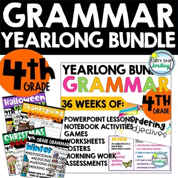 Preview of Year Long Grammar 4th Grade Bundle Incl Lessons and Assessments