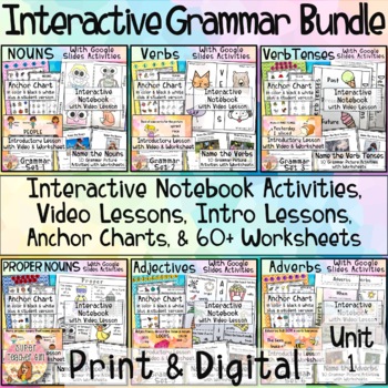 Preview of Grammar BUNDLE: Video Lessons, Interactive Notebooks, PowerPoints Google
