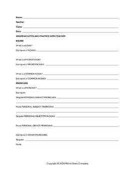 Preview of Grammar Basics: Noun Pronoun Worksheet