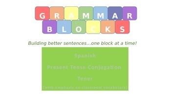 Preview of Grammar Blocks - Spanish Present Tense Tener with emphasis on "school" vocab