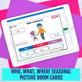 Verb Tenses BOOM CARDS for speech therapy Fall Back to School theme