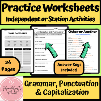 Preview of Grammar, Capitalization, and Punctuation Practice with Answers | Middle School
