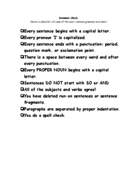 Preview of Grammar Checklist [MLA Style]