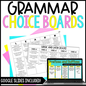 Preview of Grammar Choice Boards with Digital Choice Boards - 5th Grade Language/Grammar