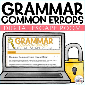 Preview of Grammar Escape Room - ELA Digital Escape Room - Common Errors - Middle School