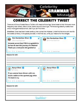 Preview of Grammar and Social Media: Correct the Errors in Celebrity Tweets