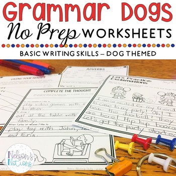 Preview of Grammar Dogs - 1st Grade NO PREP Grammar Worksheets - Dog Themed