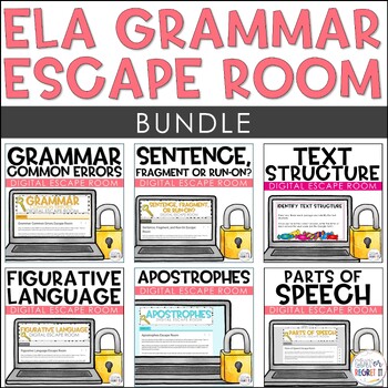 Preview of Grammar ELA Test Prep Escape Room - Middle School Digital Escape Room BUNDLE
