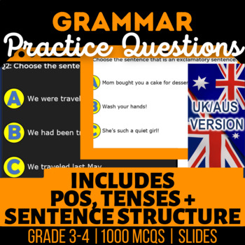 Preview of Grammar Editable Presentations Nouns, Verbs, Adjectives UK/AUS Spelling