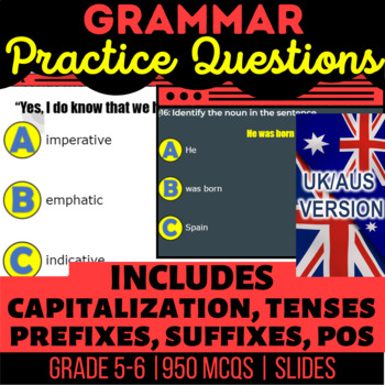 Preview of Grammar Editable Presentations: Tenses, Sentence Structure UK/AUS Spelling