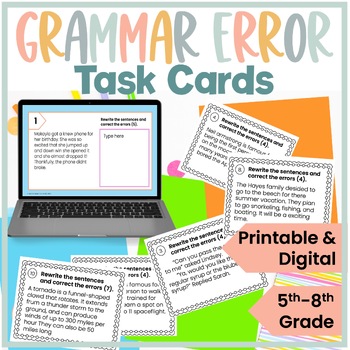 Preview of Grammar Error Correction Task Cards CCSS Aligned (5-12 Grade)