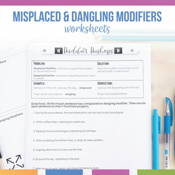 Preview of Misplaced & Dangling Modifiers Worksheets | Modifier Error Worksheets