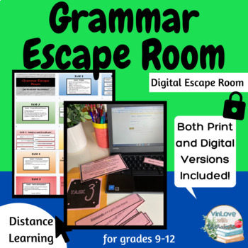 Preview of Grammar Escape Room -Print and Digital Versions Included!(Distance Learning)