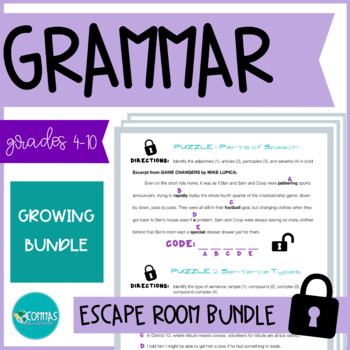 Preview of Grammar Escape Rooms GROWING BUNDLE