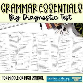 Preview of Grammar Essentials Diagnostic Test Subject Predicate Parts of Speech and More