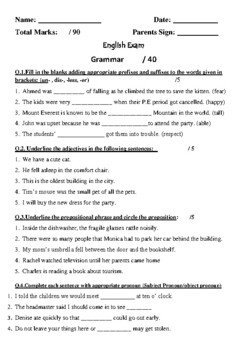 Preview of Grammar Exam Paper for grade 4