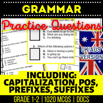 Preview of Grammar Fillables Bundle Nouns, Adjectives, Verbs, Capitalisation UK/AUS English